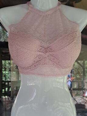 Women's Lace Halter Bralette in Light Pink
